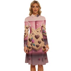 Cookies Valentine Heart Holiday Gift Love Long Sleeve Shirt Collar A-line Dress