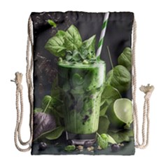 Drink Spinach Smooth Apple Ginger Drawstring Bag (large) by Ndabl3x