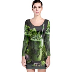 Drink Spinach Smooth Apple Ginger Long Sleeve Velvet Bodycon Dress by Ndabl3x