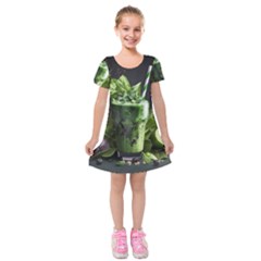 Drink Spinach Smooth Apple Ginger Kids  Short Sleeve Velvet Dress