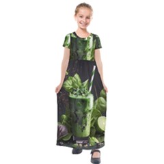 Drink Spinach Smooth Apple Ginger Kids  Short Sleeve Maxi Dress by Ndabl3x