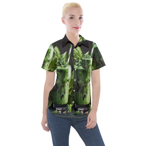 Drink Spinach Smooth Apple Ginger Women s Short Sleeve Pocket Shirt by Ndabl3x