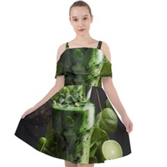 Drink Spinach Smooth Apple Ginger Cut Out Shoulders Chiffon Dress by Ndabl3x