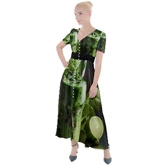 Drink Spinach Smooth Apple Ginger Button Up Short Sleeve Maxi Dress by Ndabl3x