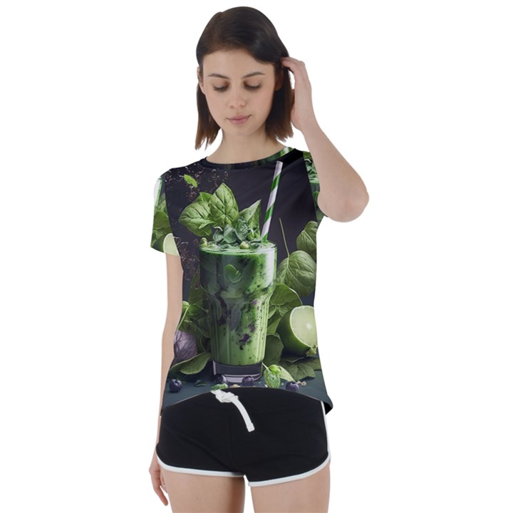 Drink Spinach Smooth Apple Ginger Short Sleeve Open Back Tee