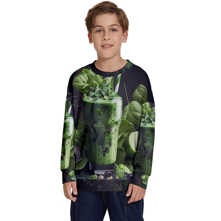 Drink Spinach Smooth Apple Ginger Kids  Long Sleeve Jersey