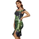 Drink Spinach Smooth Apple Ginger Off Shoulder Ruffle Split Hem Bodycon Dress View2