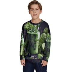 Drink Spinach Smooth Apple Ginger Kids  Long Sleeve Jersey by Ndabl3x