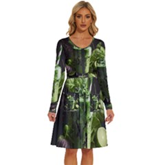 Drink Spinach Smooth Apple Ginger Long Sleeve Dress With Pocket by Ndabl3x