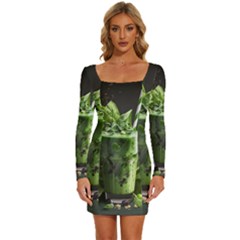 Drink Spinach Smooth Apple Ginger Long Sleeve Square Neck Bodycon Velvet Dress by Ndabl3x