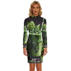 Drink Spinach Smooth Apple Ginger Long Sleeve Shirt Collar Bodycon Dress by Ndabl3x