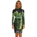 Drink Spinach Smooth Apple Ginger Long Sleeve Shirt Collar Bodycon Dress View1