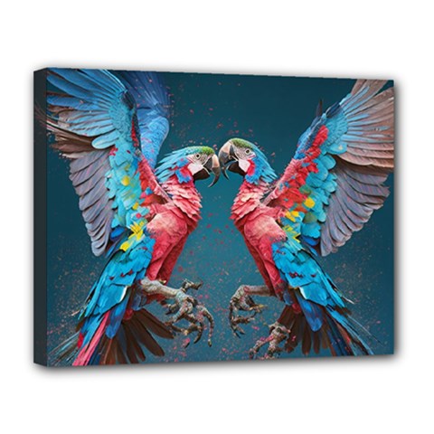 Birds Parrots Love Ornithology Species Fauna Canvas 14  X 11  (stretched) by Ndabl3x