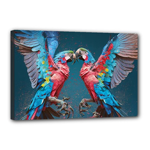 Birds Parrots Love Ornithology Species Fauna Canvas 18  X 12  (stretched) by Ndabl3x