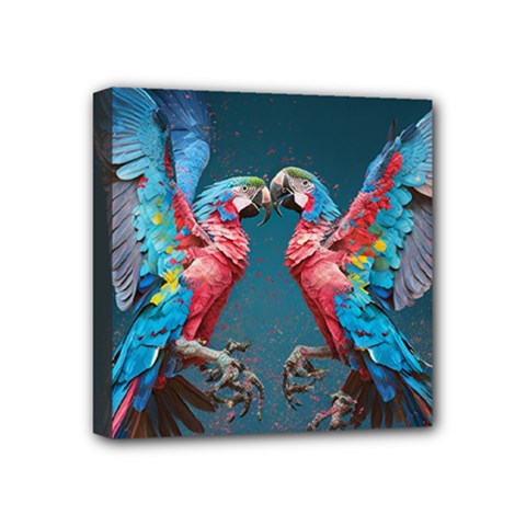 Birds Parrots Love Ornithology Species Fauna Mini Canvas 4  X 4  (stretched) by Ndabl3x