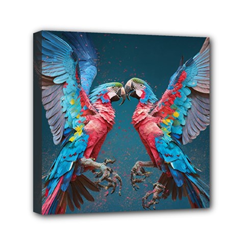 Birds Parrots Love Ornithology Species Fauna Mini Canvas 6  X 6  (stretched) by Ndabl3x