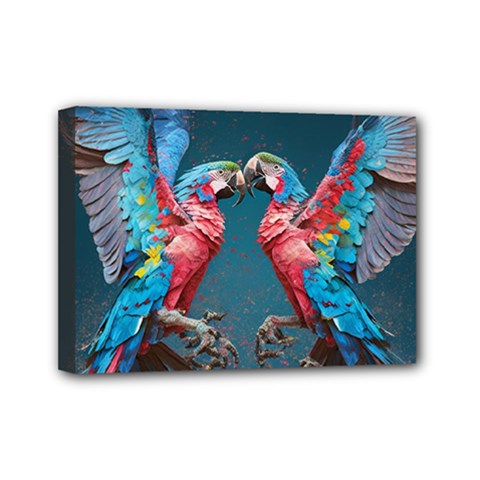 Birds Parrots Love Ornithology Species Fauna Mini Canvas 7  X 5  (stretched) by Ndabl3x