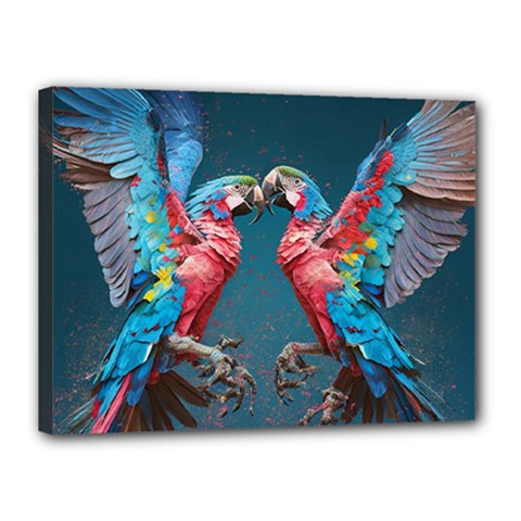 Birds Parrots Love Ornithology Species Fauna Canvas 16  X 12  (stretched) by Ndabl3x