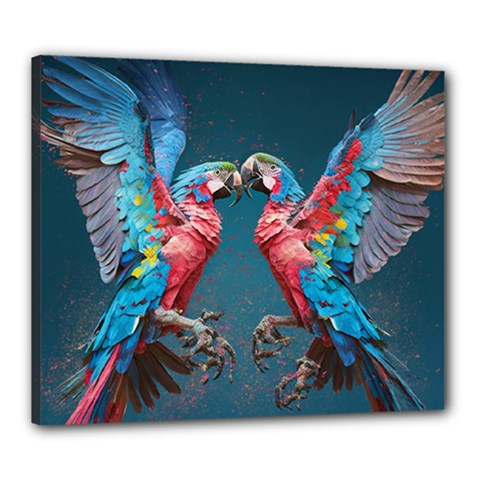 Birds Parrots Love Ornithology Species Fauna Canvas 24  X 20  (stretched) by Ndabl3x