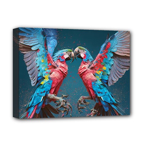 Birds Parrots Love Ornithology Species Fauna Deluxe Canvas 16  X 12  (stretched)  by Ndabl3x