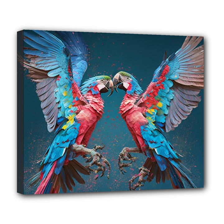 Birds Parrots Love Ornithology Species Fauna Deluxe Canvas 24  x 20  (Stretched)