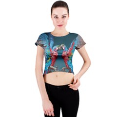 Birds Parrots Love Ornithology Species Fauna Crew Neck Crop Top