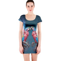 Birds Parrots Love Ornithology Species Fauna Short Sleeve Bodycon Dress by Ndabl3x