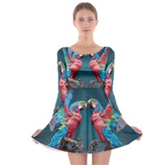 Birds Parrots Love Ornithology Species Fauna Long Sleeve Skater Dress