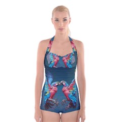 Birds Parrots Love Ornithology Species Fauna Boyleg Halter Swimsuit  by Ndabl3x