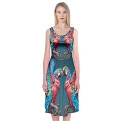 Birds Parrots Love Ornithology Species Fauna Midi Sleeveless Dress by Ndabl3x