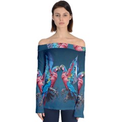 Birds Parrots Love Ornithology Species Fauna Off Shoulder Long Sleeve Top by Ndabl3x