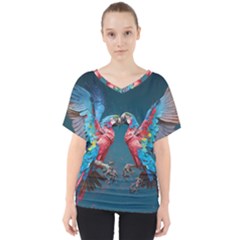 Birds Parrots Love Ornithology Species Fauna V-neck Dolman Drape Top by Ndabl3x