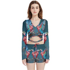 Birds Parrots Love Ornithology Species Fauna Velvet Wrap Crop Top And Shorts Set by Ndabl3x