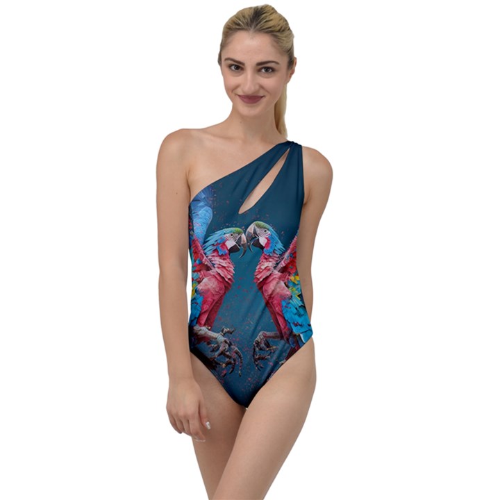 Birds Parrots Love Ornithology Species Fauna To One Side Swimsuit