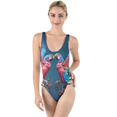 Birds Parrots Love Ornithology Species Fauna High Leg Strappy Swimsuit by Ndabl3x