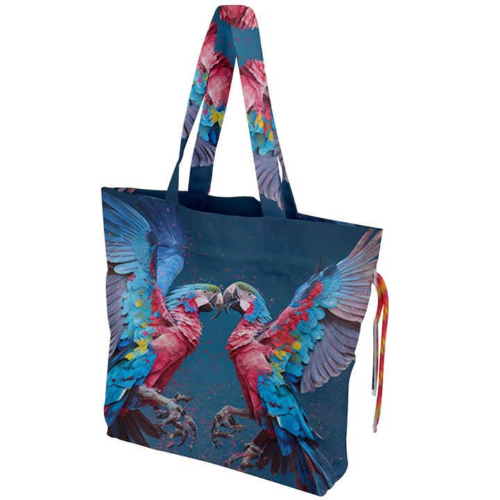 Birds Parrots Love Ornithology Species Fauna Drawstring Tote Bag