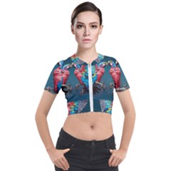 Birds Parrots Love Ornithology Species Fauna Short Sleeve Cropped Jacket by Ndabl3x