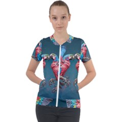 Birds Parrots Love Ornithology Species Fauna Short Sleeve Zip Up Jacket by Ndabl3x