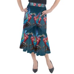 Birds Parrots Love Ornithology Species Fauna Midi Mermaid Skirt by Ndabl3x