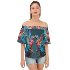 Birds Parrots Love Ornithology Species Fauna Off Shoulder Short Sleeve Top by Ndabl3x