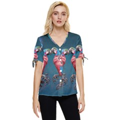 Birds Parrots Love Ornithology Species Fauna Bow Sleeve Button Up Top by Ndabl3x