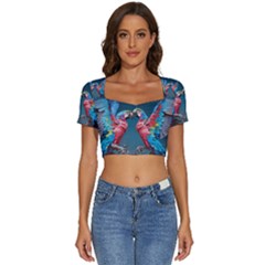 Birds Parrots Love Ornithology Species Fauna Short Sleeve Square Neckline Crop Top  by Ndabl3x