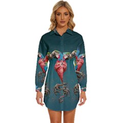 Birds Parrots Love Ornithology Species Fauna Womens Long Sleeve Shirt Dress