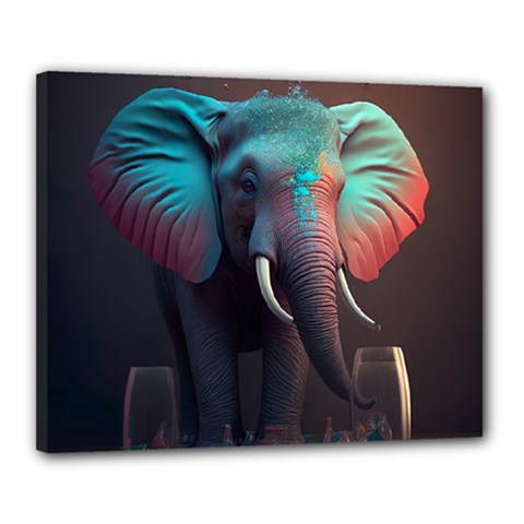 Elephant Tusks Trunk Wildlife Africa Canvas 20  X 16  (stretched) by Ndabl3x