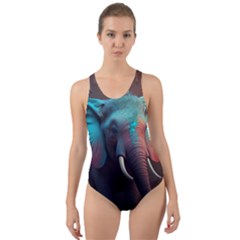 Elephant Tusks Trunk Wildlife Africa Cut-out Back One Piece Swimsuit by Ndabl3x