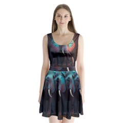 Elephant Tusks Trunk Wildlife Africa Split Back Mini Dress  by Ndabl3x