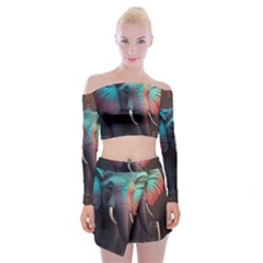 Elephant Tusks Trunk Wildlife Africa Off Shoulder Top With Mini Skirt Set by Ndabl3x