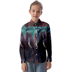 Elephant Tusks Trunk Wildlife Africa Kids  Long Sleeve Shirt by Ndabl3x