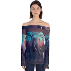 Elephant Tusks Trunk Wildlife Africa Off Shoulder Long Sleeve Top by Ndabl3x