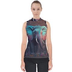 Elephant Tusks Trunk Wildlife Africa Mock Neck Shell Top by Ndabl3x